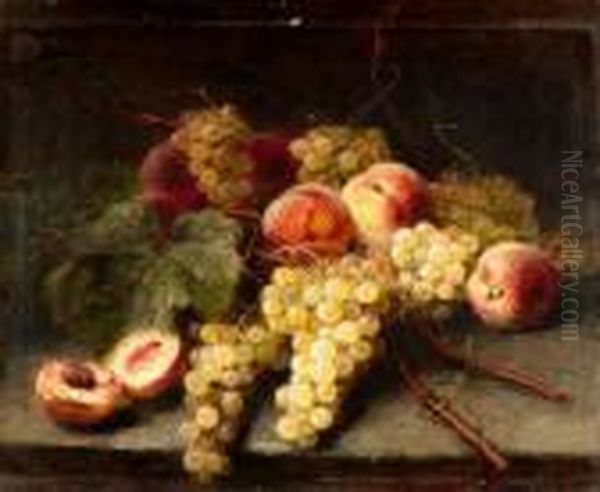 Peches Et Raisins Oil Painting by Alexis Kreyder