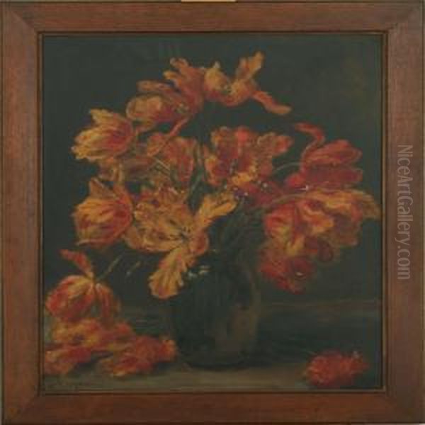 Still Life Withflowers In A Vase Oil Painting by Alexis Kreyder