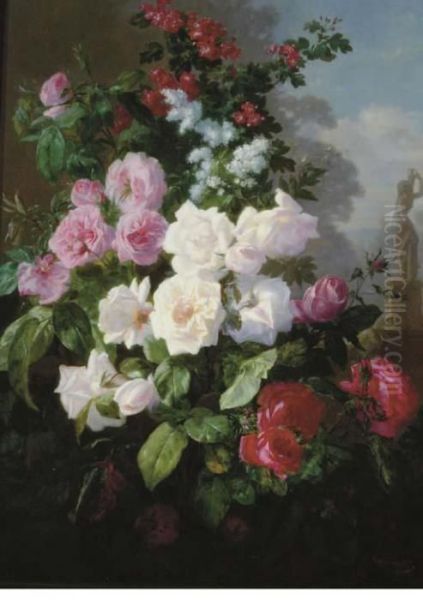 Roses In A Garden Oil Painting by Alexis Kreyder