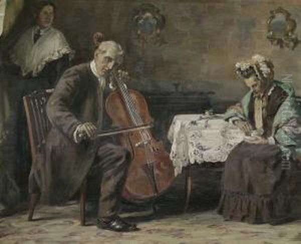 Hauskonzert Mit Basgeige Oil Painting by Carl Kricheldorf