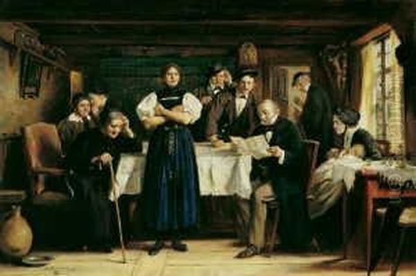 Die Testamentseroffnung. 
Signiert Unten Links: Carl Kricheldorf. Ol Auf Leinwand. H 82; B 122 Cm. Oil Painting by Carl Kricheldorf