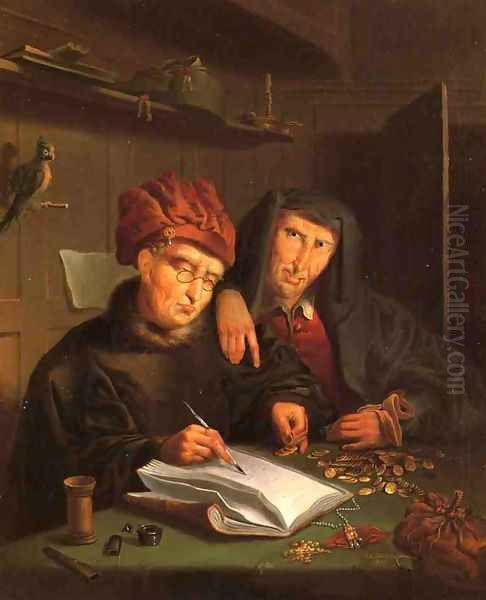 The Misers Oil Painting by Frederick E. Cohen