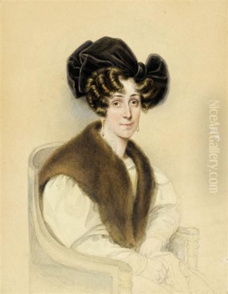 Portrait Of A Lady With Velvet Hat And Fur Collar Oil Painting by Josef Kriehuber