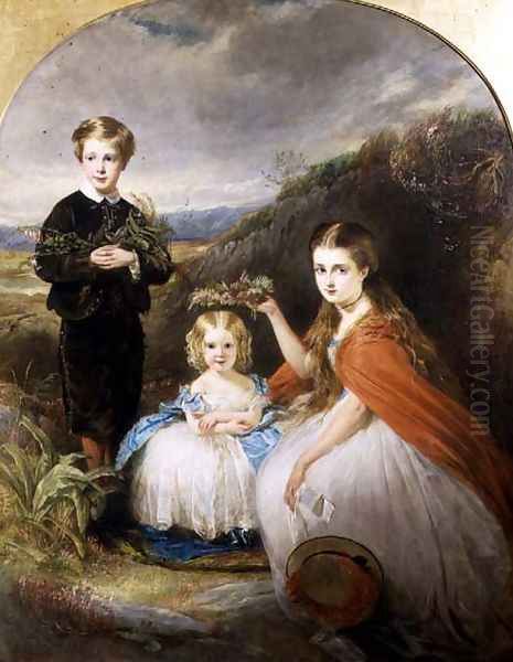 Portrait of the Middleton Children: Jessie Caroline Colla, Alfred Harold and Alice Edith 1864 Oil Painting by William Crawford