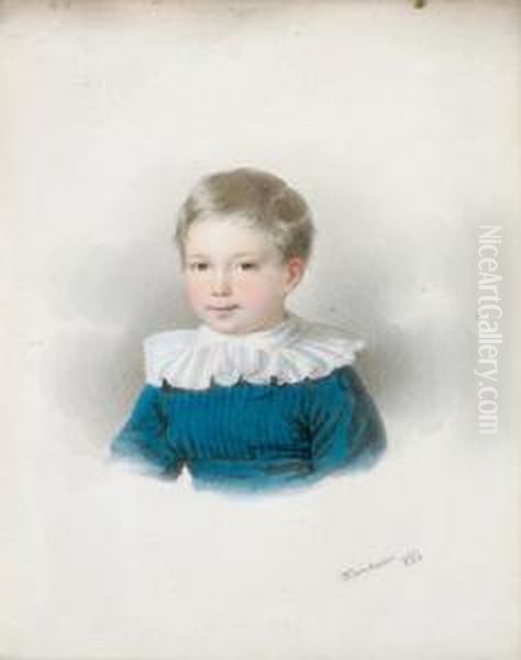 Ritratto Di Bambino Del Conte Rudolf Falkenhayn In Abito Blu Oil Painting by Josef Kriehuber