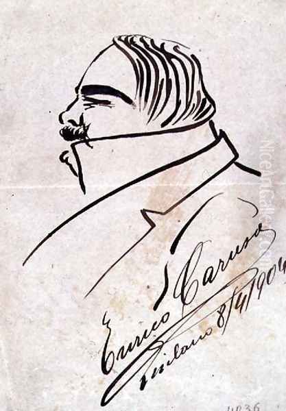 Enrico Caruso, operatic tenor, caricature by himself, 1904 Oil Painting by Enrico Caruso