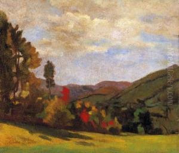 Nagybanya Landscape In Autumn Oil Painting by Janos Krizsan