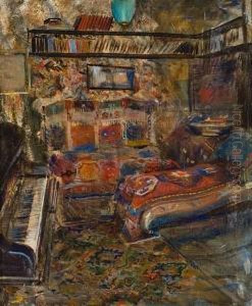 Interior Med Piano Og Divan Oil Painting by Christian Krohg