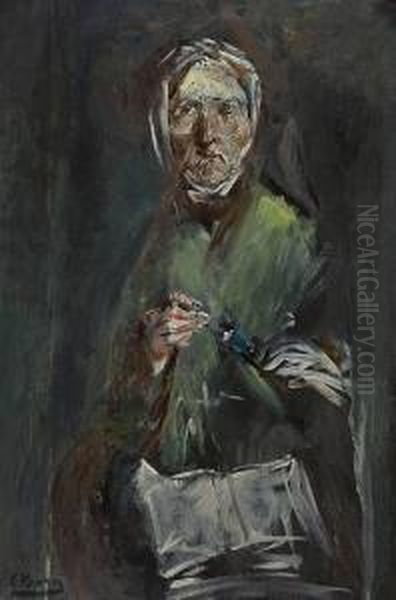 Gammel Kone Oil Painting by Christian Krohg