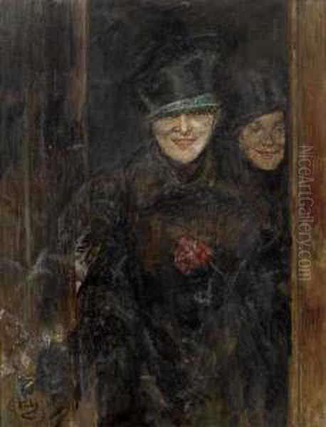 Two Women By An Open Door Oil Painting by Christian Krohg