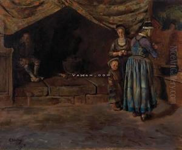 Kjokkeninterior Med Mennesker Oil Painting by Christian Krohg