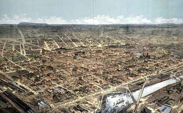 Melbourne, a panoramic view from the supplement to the Illustrated Australian News 1882 Oil Painting by A.C. Cooke