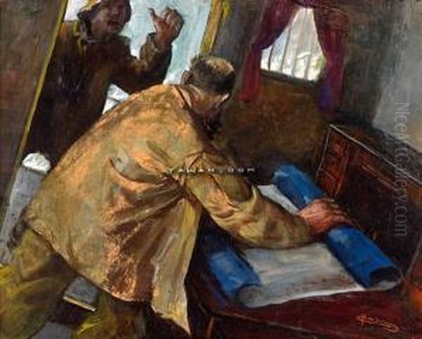 Grumset Farvann Olje Pa Plate Oil Painting by Christian Krohg