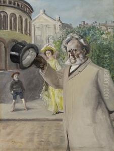 Portrait Of Henrikibsen On Karl Johan Street 1895 Oil Painting by Christian Krohg