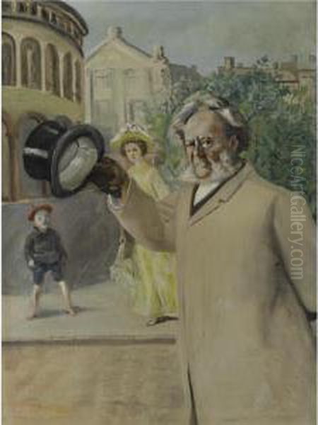 Ibsen Pa Karl Johan Ved 
Stortinget (ibsen By The Parliament Building On Karl Johan Street) Oil Painting by Christian Krohg