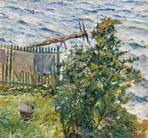 Klestork Ved Stranden Olje Pa Plate Oil Painting by Christian Krohg