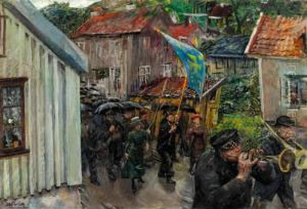 Totalistenes Sondagsutflukt (procession Of The Abstemious) Oil Painting by Christian Krohg