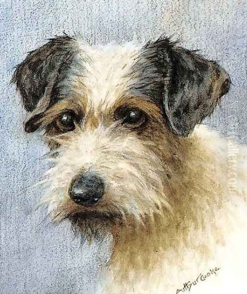 A wire haired terrier Oil Painting by A.C. Cooke