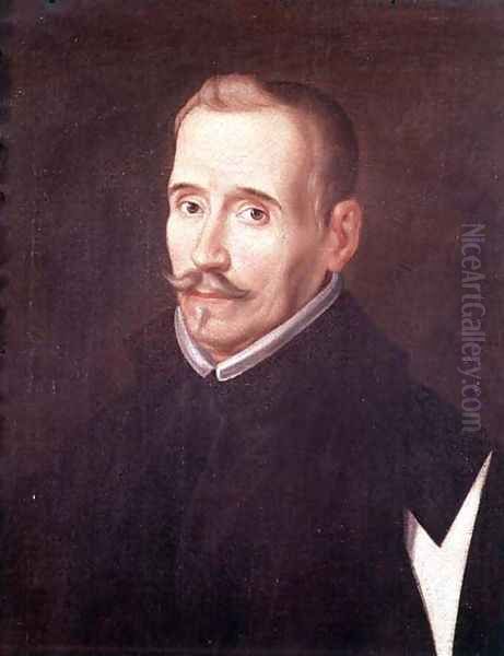 Portrait of Lope Felix de Vega Carpio (1562-1635) Oil Painting by Eugenio Caxes (Caxesi or Caxete)