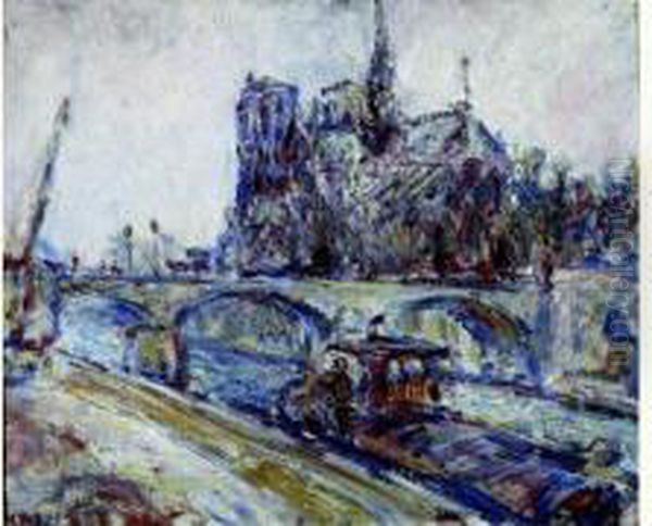 La Seine Et Notre Dame Oil Painting by Paul Kron