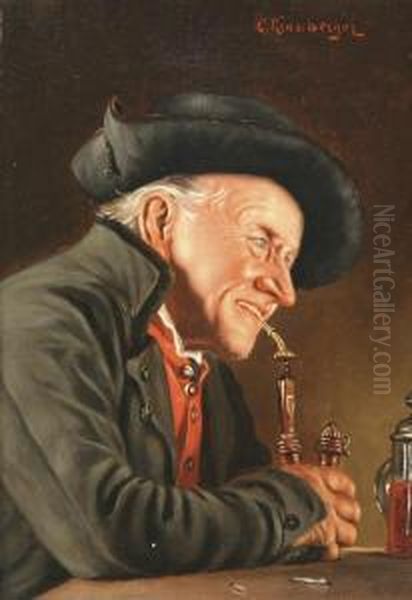 Portrait Of A Tyrolean Peasant Wearing A Bluehat Oil Painting by Carl Kronberger