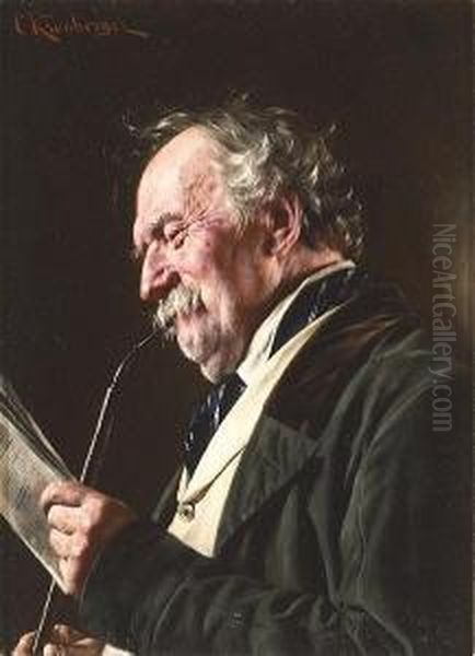 A Portrait Of An Old Man Smoking
 A Pipe; Also A Companion Painting Of An Old Woman (a Pair) Oil Painting by Carl Kronberger