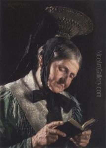 A Bavarian Lady Reading The Bible Oil Painting by Carl Kronberger