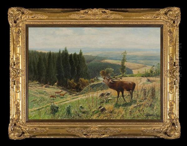 Stag On The Rut Oil Painting by Christian Johann Kroner