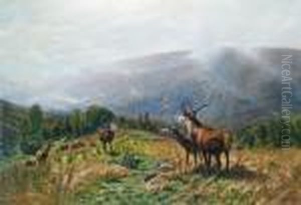 Herd Of Red Deer Oil Painting by Christian Johann Kroner