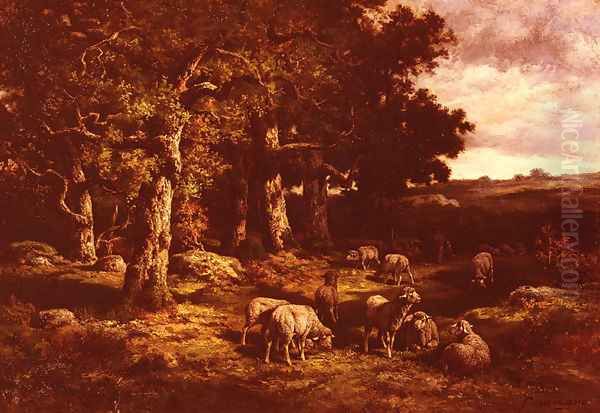 Le Troupeau De Moutons (The Herd Of Sheep) Oil Painting by Charles Ferdinand Ceramano