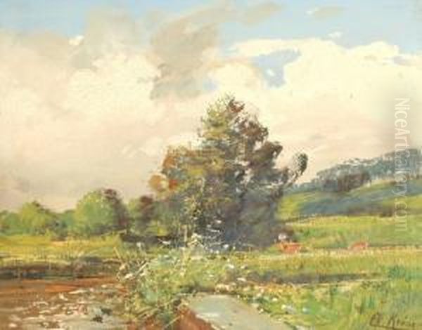 Uferlandschaft Mit Rehwild Oil Painting by Christian Johann Kroner