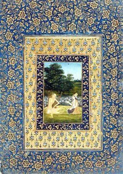 Layla Reading to Majnun, who sits under a tree by a lotus pool, Delhi, c.1720-40 Oil Painting by Dal Chand