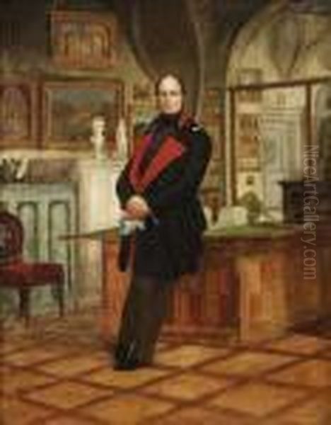 King Friedrich Wilhelm Iv. Of Prussia In His Study. Oil/canvas/canvas. Rest Oil Painting by Franz Krutger