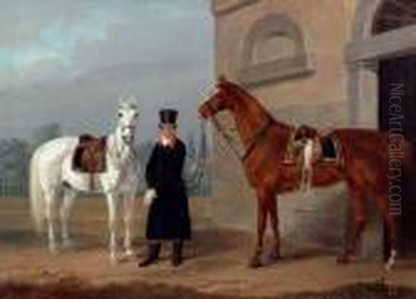 Two Horses Oil Painting by Franz Krutger