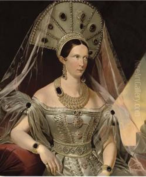 Portrait Of Empress Alexandra Feodorovna, Nee Princess Charlotte Of Prussia Oil Painting by Franz Krutger