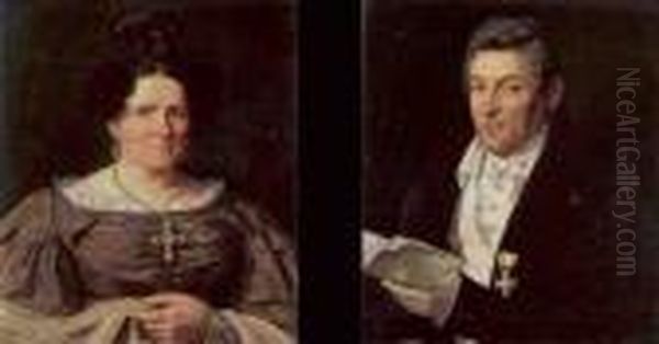 Bildnisse Des Berliner 
Stadtverordnetenvorstehers Johann Friedrich Desselmann (1770-1845) Und 
Seiner Ehefrau Marie Sophie, Geb. Hubner (1781-1857). Oil Painting by Franz Krutger