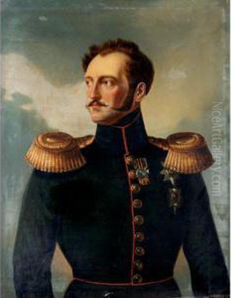 Portrait Of Emperor Nicholas I Pavlovich (1825-55) Oil Painting by Franz Krutger