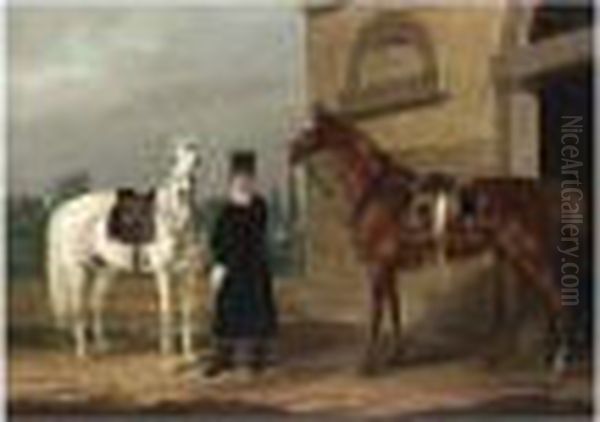 The Groom And His Horses Oil Painting by Franz Krutger