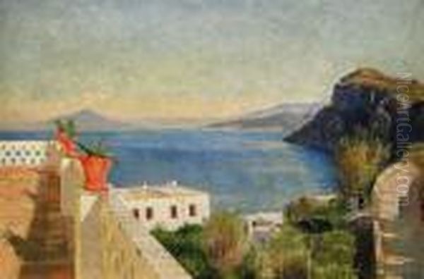 Utsikt Fran Neapel Mot Vesuvius Oil Painting by Olof Krumlinde