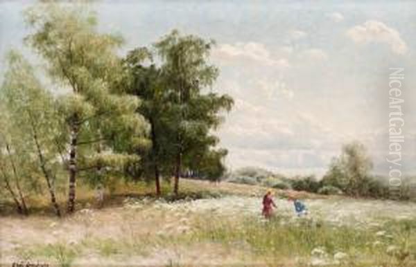 Hogsommar Pa Blomsterangen Oil Painting by Olof Krumlinde