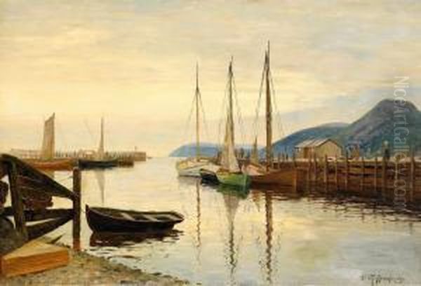 Segelskutor I Hamnen Oil Painting by Olof Krumlinde