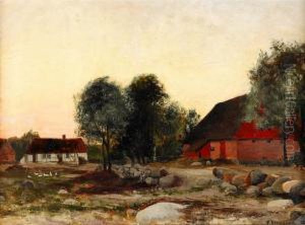 Skansk Gard I Aftonljus Oil Painting by Olof Krumlinde