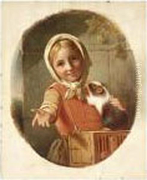 Portrait Of A Girl With A Guinea Pig Oil Painting by Frederik Marianus Kruseman