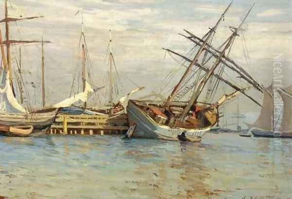 Harbour Scene Oil Painting by Nikolaos Chimonas