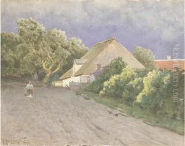 Farmhouse Landscape Oil Painting by Constantin Kryschitskij