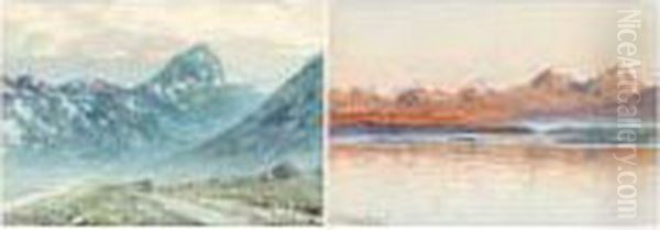 A Pair Of Watercolours Depicting Mountain Scenes Oil Painting by Constantin Kryschitskij