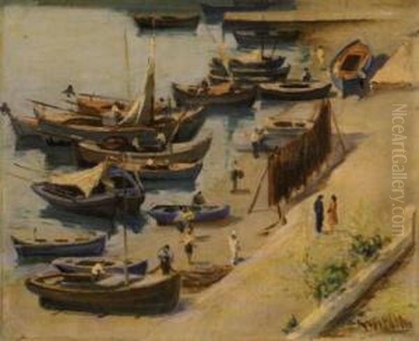 The Piraiki, Piraeus Oil Painting by Andreas Krystallis