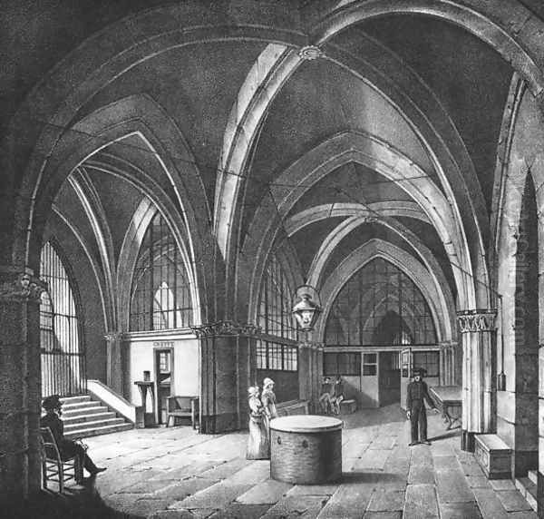 nterior view of the entrance room at the Conciergerie Prison 1831 Oil Painting by Collard