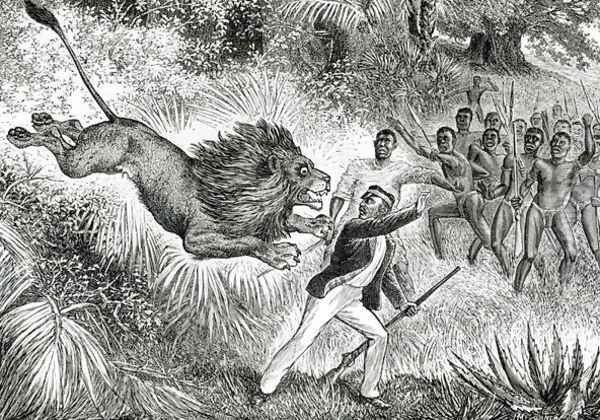 Livingstone Attacked by a Lion Oil Painting by Cobner, J.M.