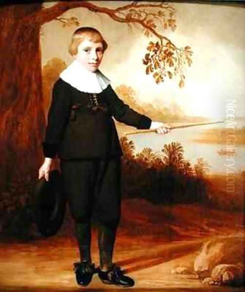 Portrait of a Seven year old Boy in a River Landscape Oil Painting by Jan Damen Cool